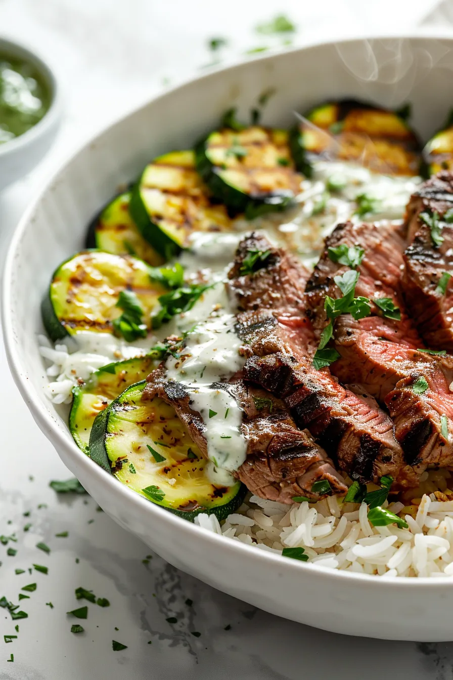 Grilled Steak Bowl with Sauce & Grilled Zucchini Bliss