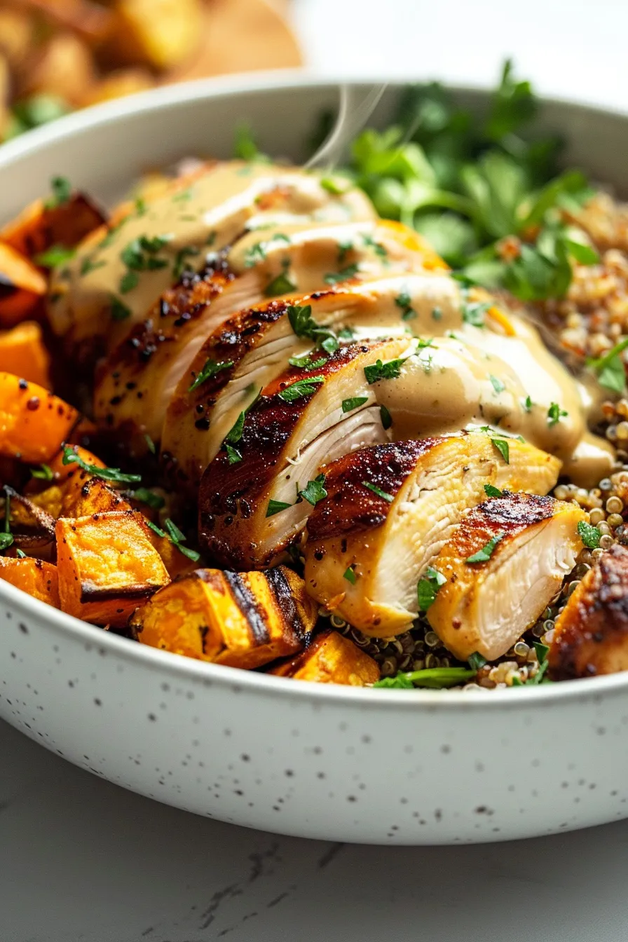 Maple Dijon Chicken & Sweet Potato Bowls