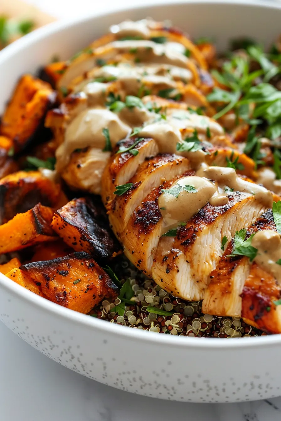 Maple Dijon Chicken & Sweet Potato Bowls