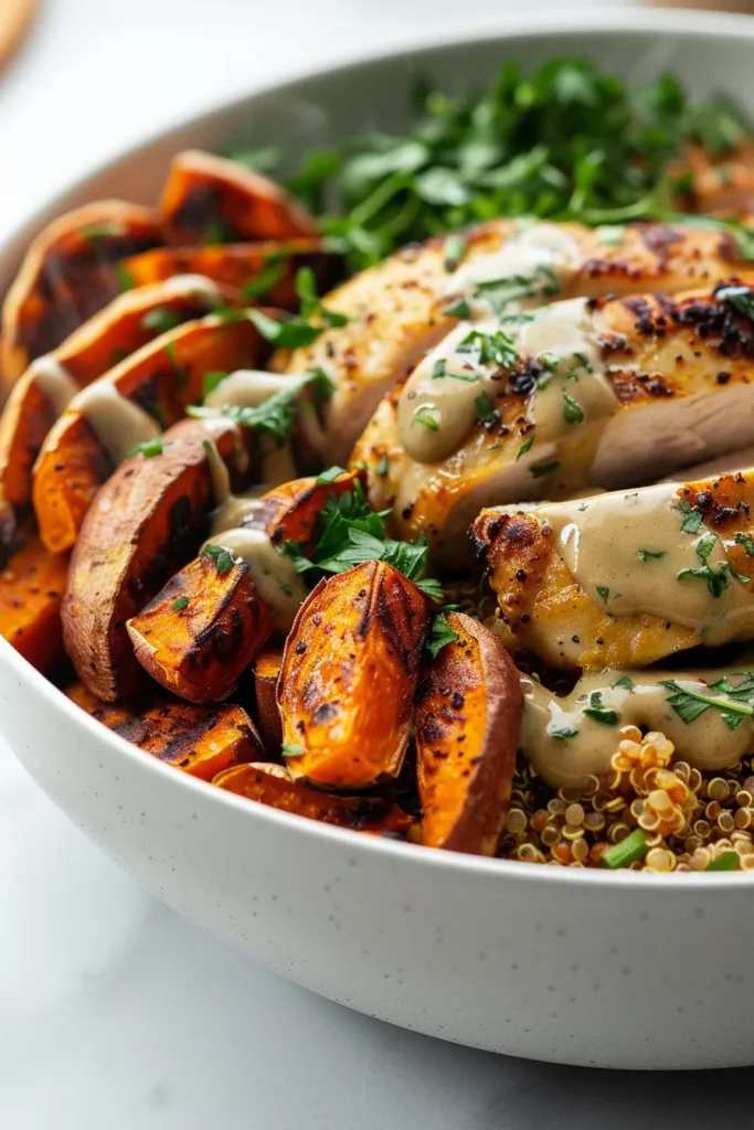 Maple Dijon Chicken & Sweet Potato Bowls