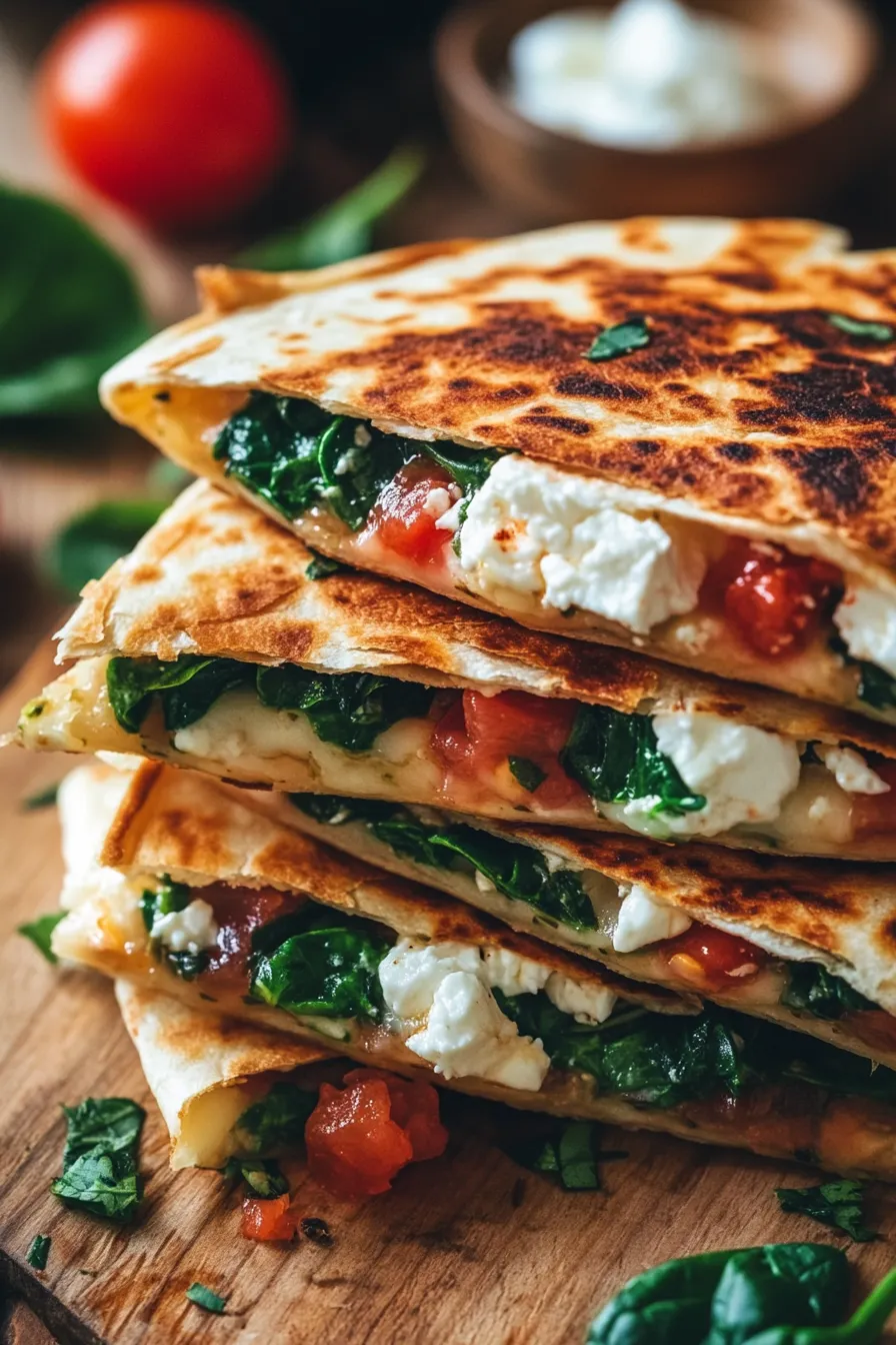 Mediterranean Spinach Feta Quesadillas