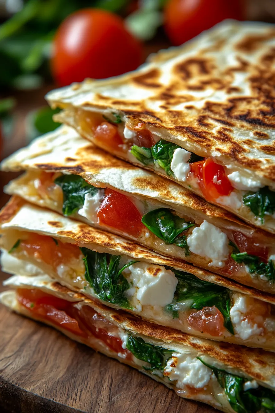 Mediterranean Spinach Feta Quesadillas