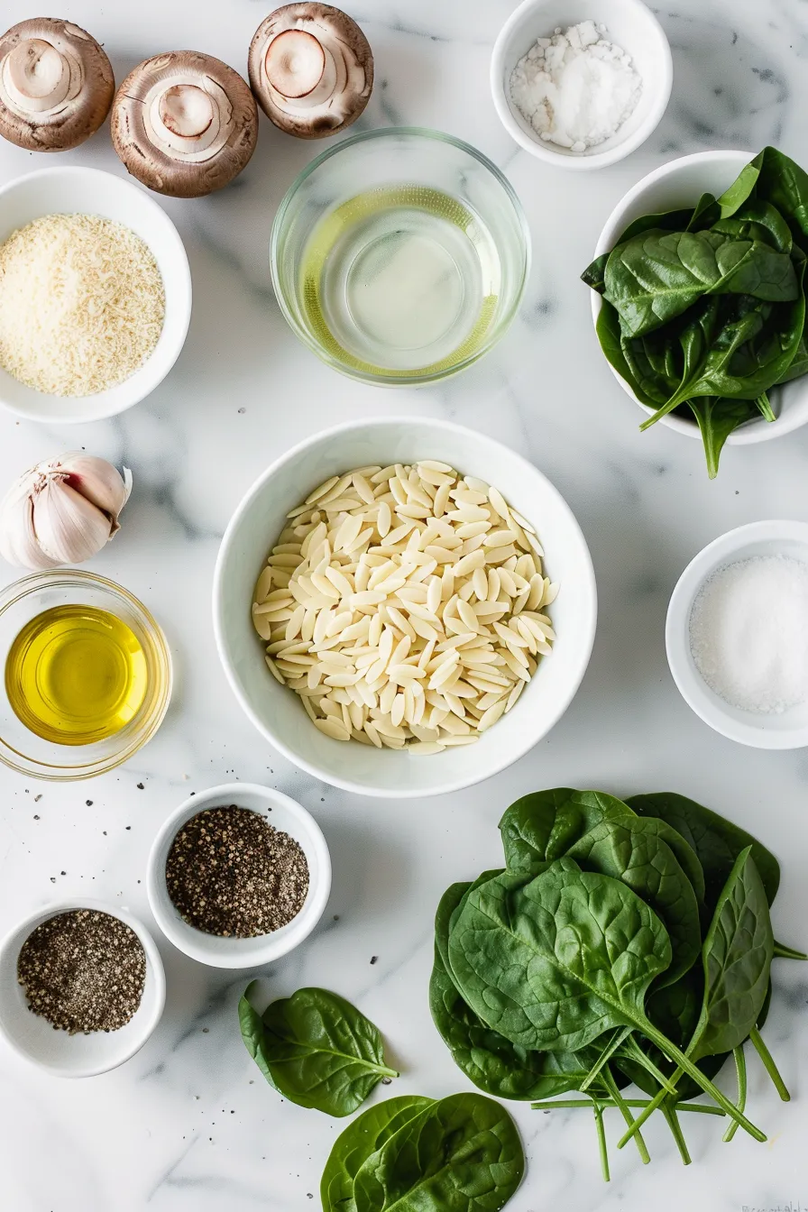 Mushroom Spinach Orzo with Parmesan