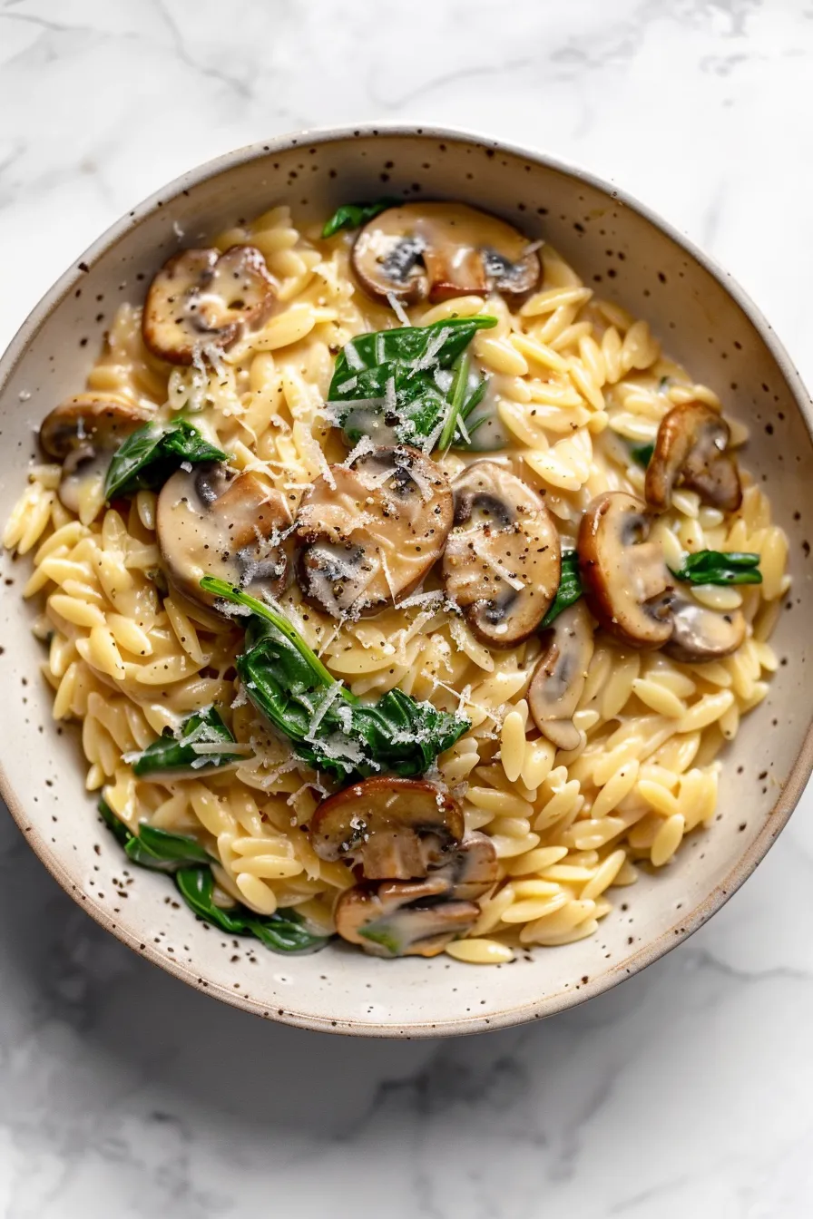 Mushroom Spinach Orzo with Parmesan