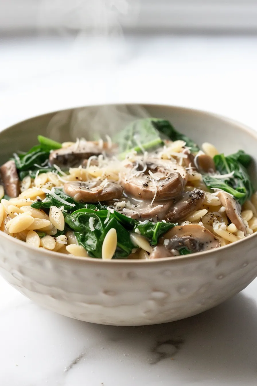 Mushroom Spinach Orzo with Parmesan