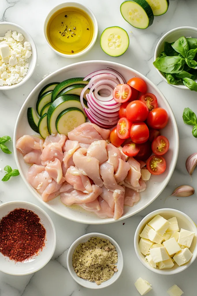 Mediterranean Chicken Zucchini Bake